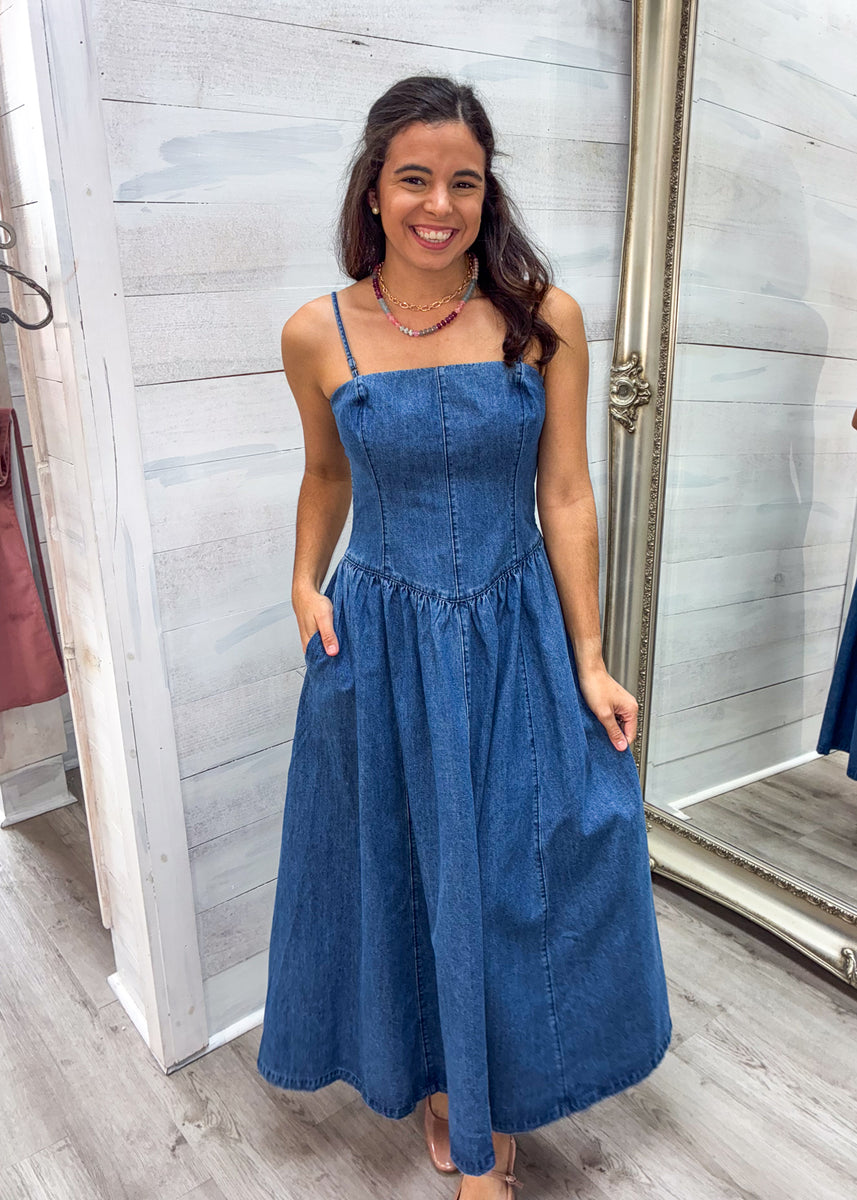 Buy Sosandar Denim Fit And Flare Midi Dress Jimena Denim Dress  Solandis  Boutique LLC