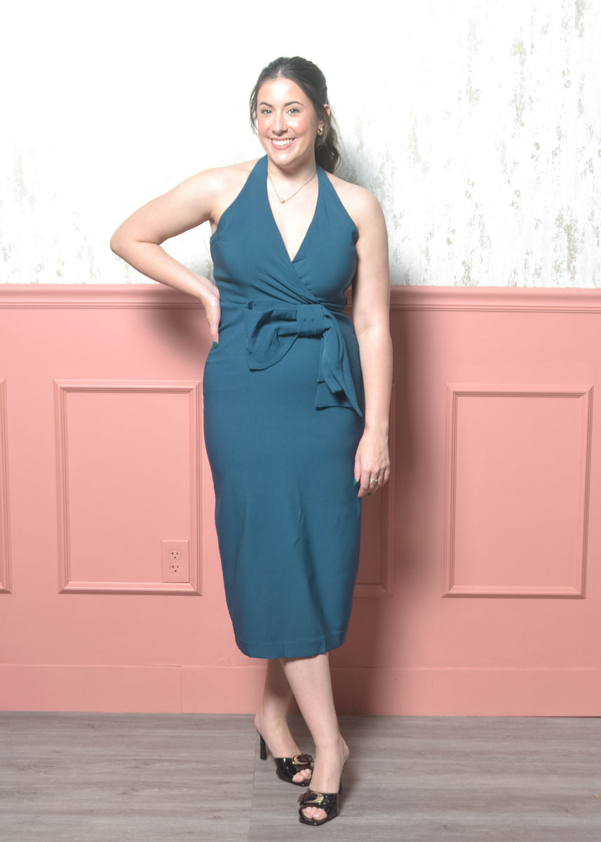 The Classic Wrap Halter Midi Dress TEAL / M