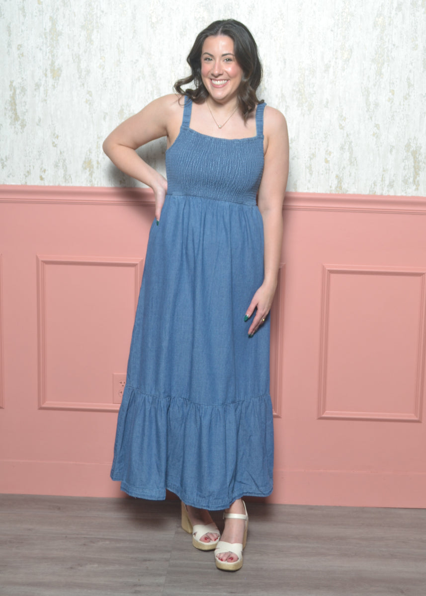 denim maxi dress plus size Easy Days Denim / L Red Dress Birthday this long blue denim Blue Plus Size Printed Waist Size:42