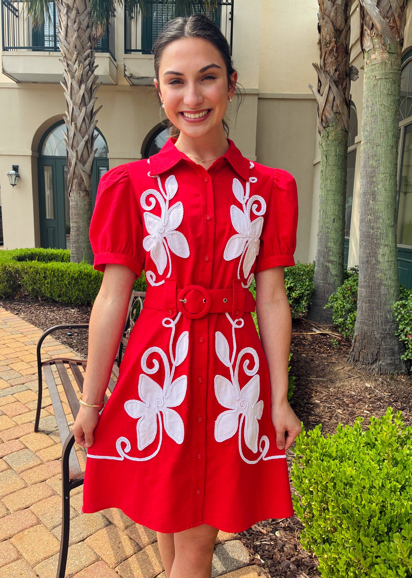 red rosette mini dress RED Rosette Dress RED / L
