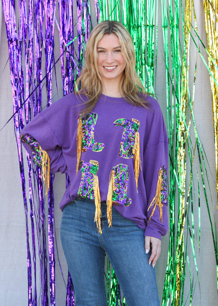 Fringed Boot Sequin Pullover